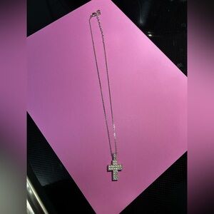 Swarovski Elegant Rhodium Pave Silver Cross Pendant Necklace
